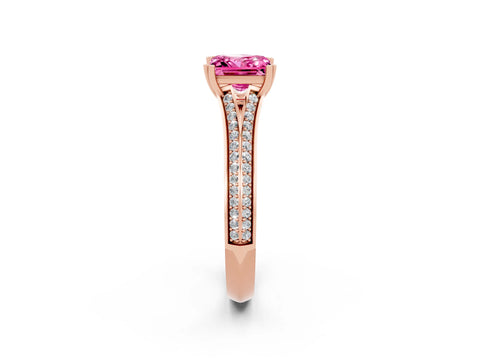 Rose gold Princess Cut Pink Sapphire Split Shank Engagement Ring with Pavé Band_26