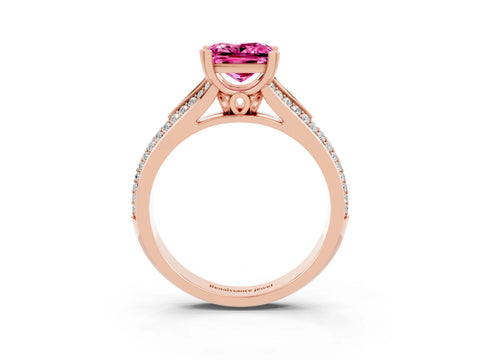 Rose gold Princess Cut Pink Sapphire Split Shank Engagement Ring with Pavé Band_27