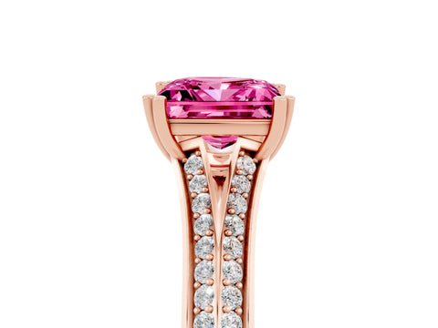 Rose gold Princess Cut Pink Sapphire Split Shank Engagement Ring with Pavé Band_29