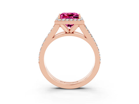 Rose gold Princess Cut Pink Sapphire Split Shank Halo Ring with Four-Prong Setting_15