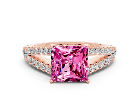 Rose gold Princess Cut Pink Sapphire Split Shank Pavé Engagement Ring with Four-Prong Setting_12