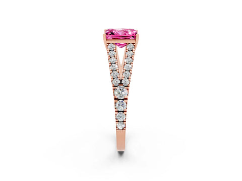 Rose gold Princess Cut Pink Sapphire Split Shank Pavé Engagement Ring with Four-Prong Setting_14