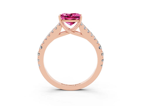 Rose gold Princess Cut Pink Sapphire Split Shank Pavé Engagement Ring with Four-Prong Setting_15