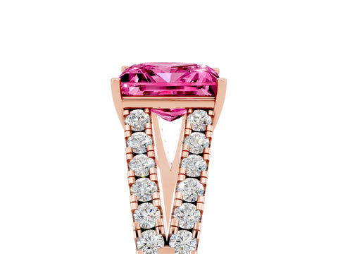 Rose gold Princess Cut Pink Sapphire Split Shank Pavé Engagement Ring with Four-Prong Setting_17