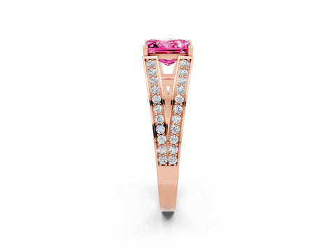 Rose gold Princess Cut Pink Sapphire Split Shank Ring with Pavé Band and Four-Prong Setting_2