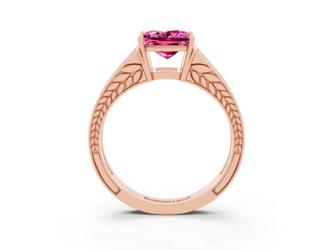 Rose gold Princess Cut Pink Sapphire Split Shank Ring with Pavé Band and Four-Prong Setting_3