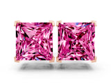 Rose gold Princess Cut Pink Sapphire Stud Earrings_36