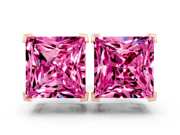 Rose gold Princess Cut Pink Sapphire Stud Earrings