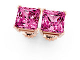 Rose gold Princess Cut Pink Sapphire Stud Earrings_37