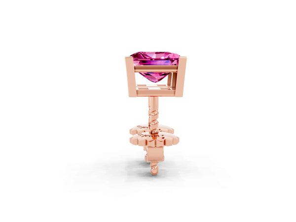 Rose gold Princess Cut Pink Sapphire Stud Earrings