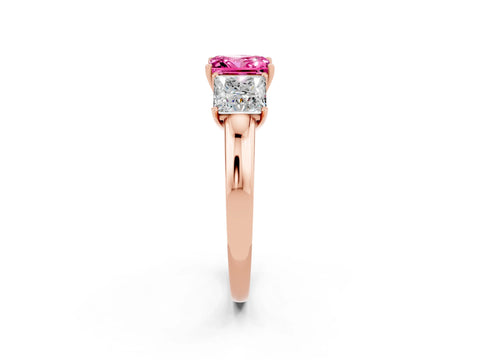 Rose gold Princess Cut Pink Sapphire Three-Stone Ring with Four-Prong Setting and Classic Band_2