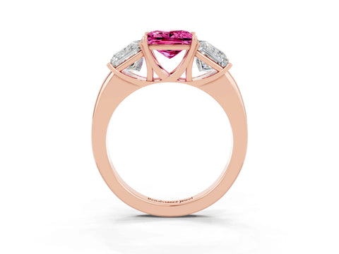 Rose gold Princess Cut Pink Sapphire Three-Stone Ring with Four-Prong Setting and Classic Band_3