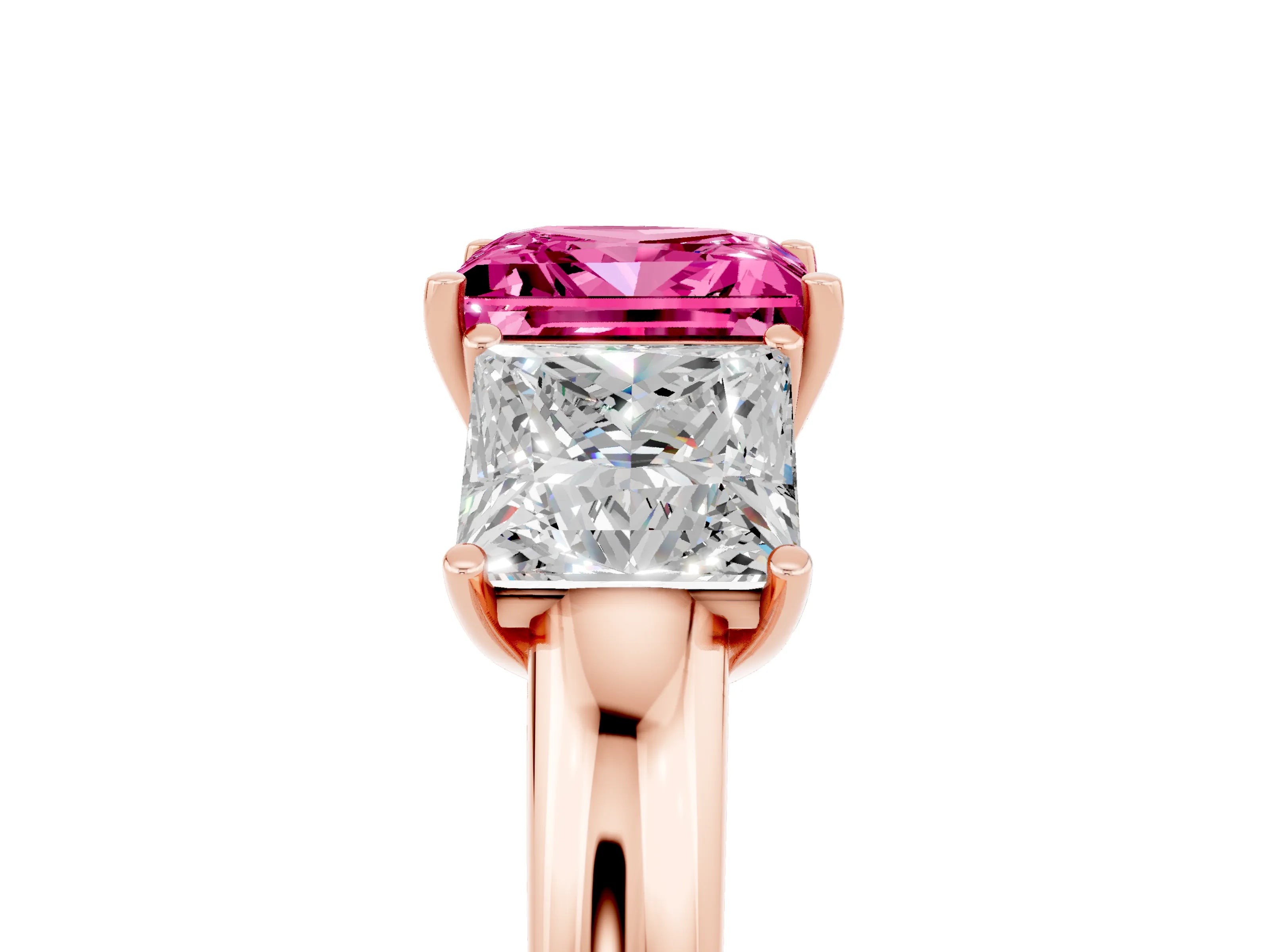 Rose gold Princess Cut Pink Sapphire Three-Stone Ring with Four-Prong Setting and Classic Band_5