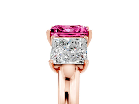 Rose gold Princess Cut Pink Sapphire Three-Stone Ring with Four-Prong Setting and Classic Band_5