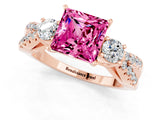 Rose gold Princess Cut Pink Sapphire Three-Stone Ring with Pavé Split Shank and Four-Prong Setting_25