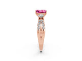 Rose gold Princess Cut Pink Sapphire Three-Stone Ring with Pavé Split Shank and Four-Prong Setting_26