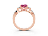 Rose gold Princess Cut Pink Sapphire Three-Stone Ring with Pavé Split Shank and Four-Prong Setting_27