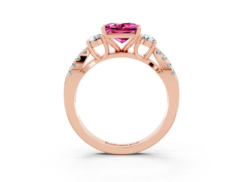 Rose gold Princess Cut Pink Sapphire Three-Stone Ring with Pavé Split Shank and Four-Prong Setting_27