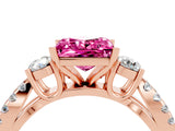 Rose gold Princess Cut Pink Sapphire Three-Stone Ring with Pavé Split Shank and Four-Prong Setting_28