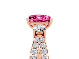 Rose gold Princess Cut Pink Sapphire Three-Stone Ring with Pavé Split Shank and Four-Prong Setting_29