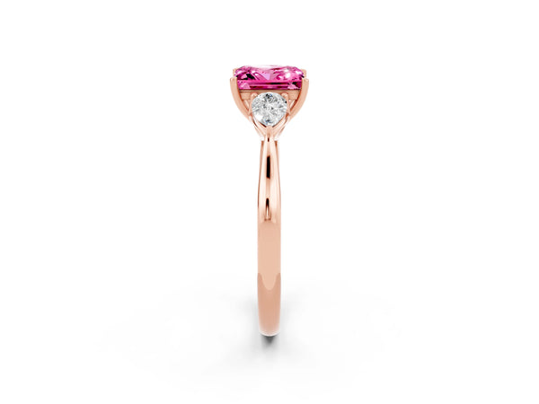 Rose gold Princess Cut Pink Sapphire Three-Stone Ring with Pear  Side Stones and Prong Setting