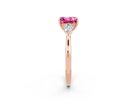 Rose gold Princess Cut Pink Sapphire Three-Stone Ring with Pear Side Stones and Four-Prong Setting_14