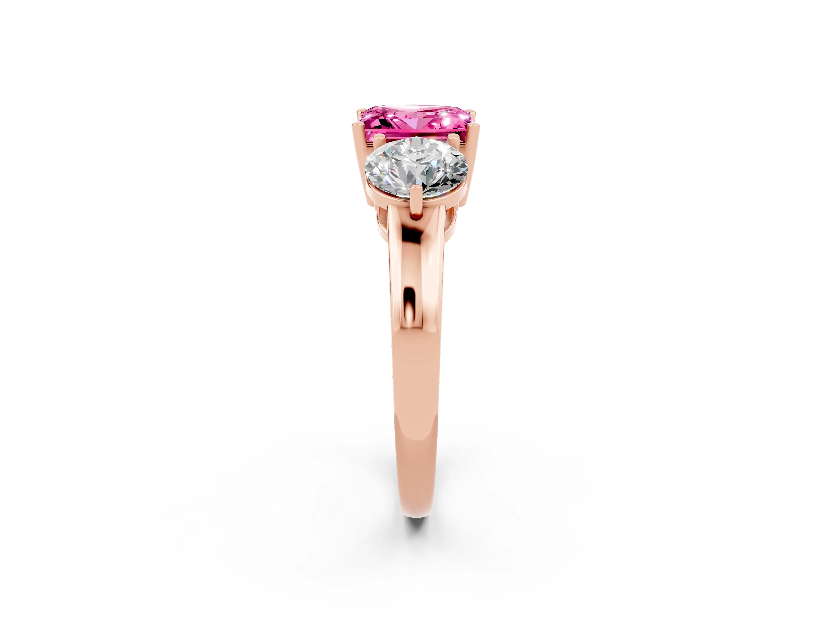 Rose gold Princess Cut Pink Sapphire Three-Stone Ring with Prong Setting and Classic Band_2