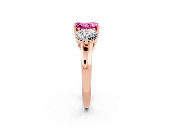 Rose gold Princess Cut Pink Sapphire Three-Stone Ring with Prong Setting and Classic Band
