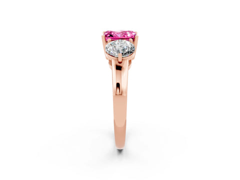 Rose gold Princess Cut Pink Sapphire Three-Stone Ring with Prong Setting and Classic Band_2