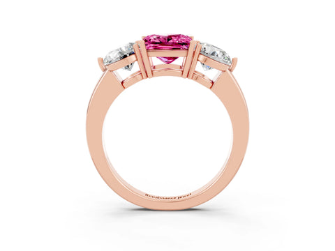 Rose gold Princess Cut Pink Sapphire Three-Stone Ring with Prong Setting and Classic Band_3