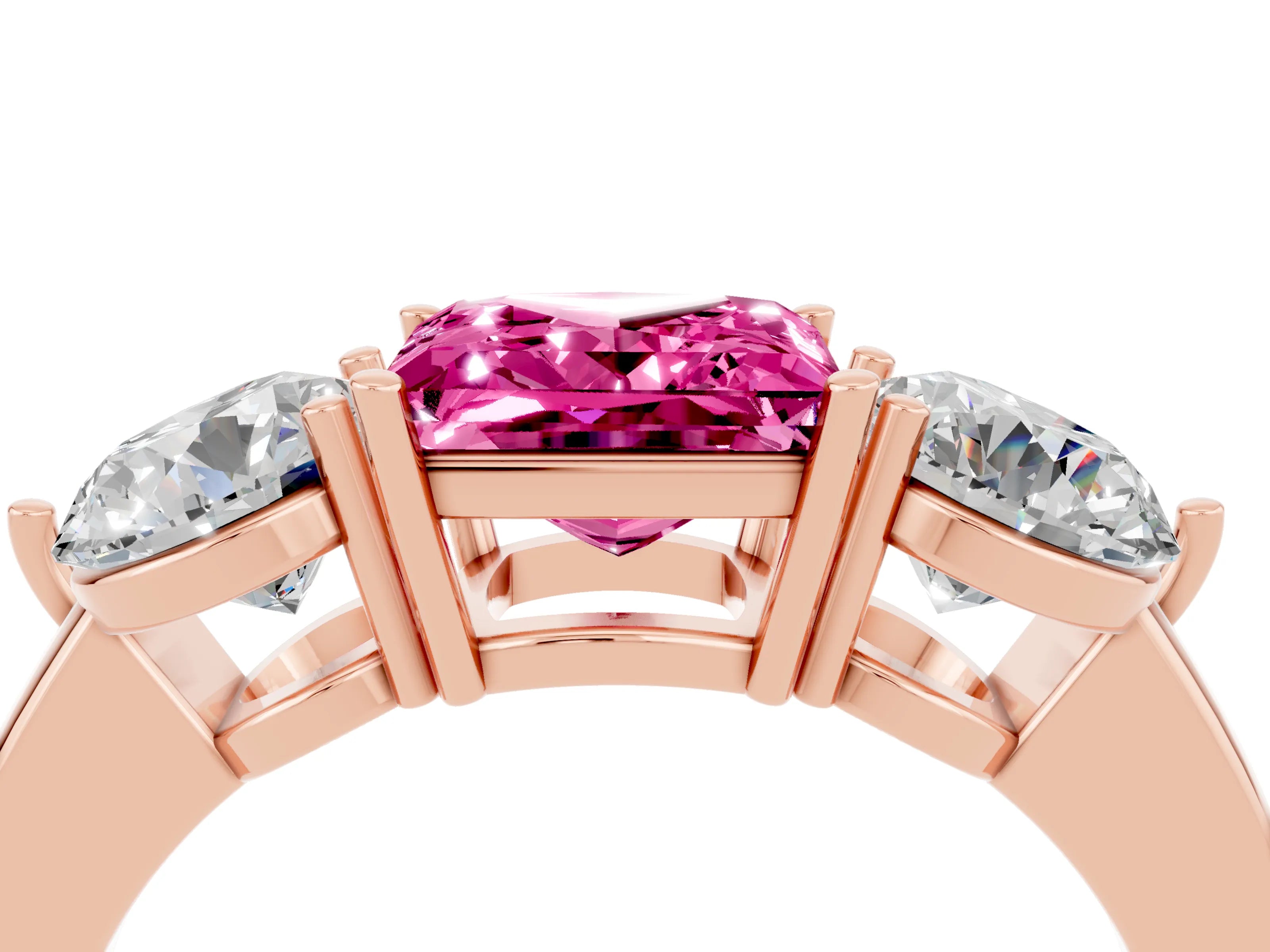 Rose gold Princess Cut Pink Sapphire Three-Stone Ring with Prong Setting and Classic Band_4