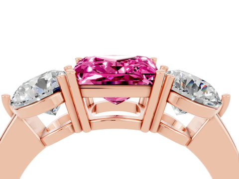Rose gold Princess Cut Pink Sapphire Three-Stone Ring with Prong Setting and Classic Band_4