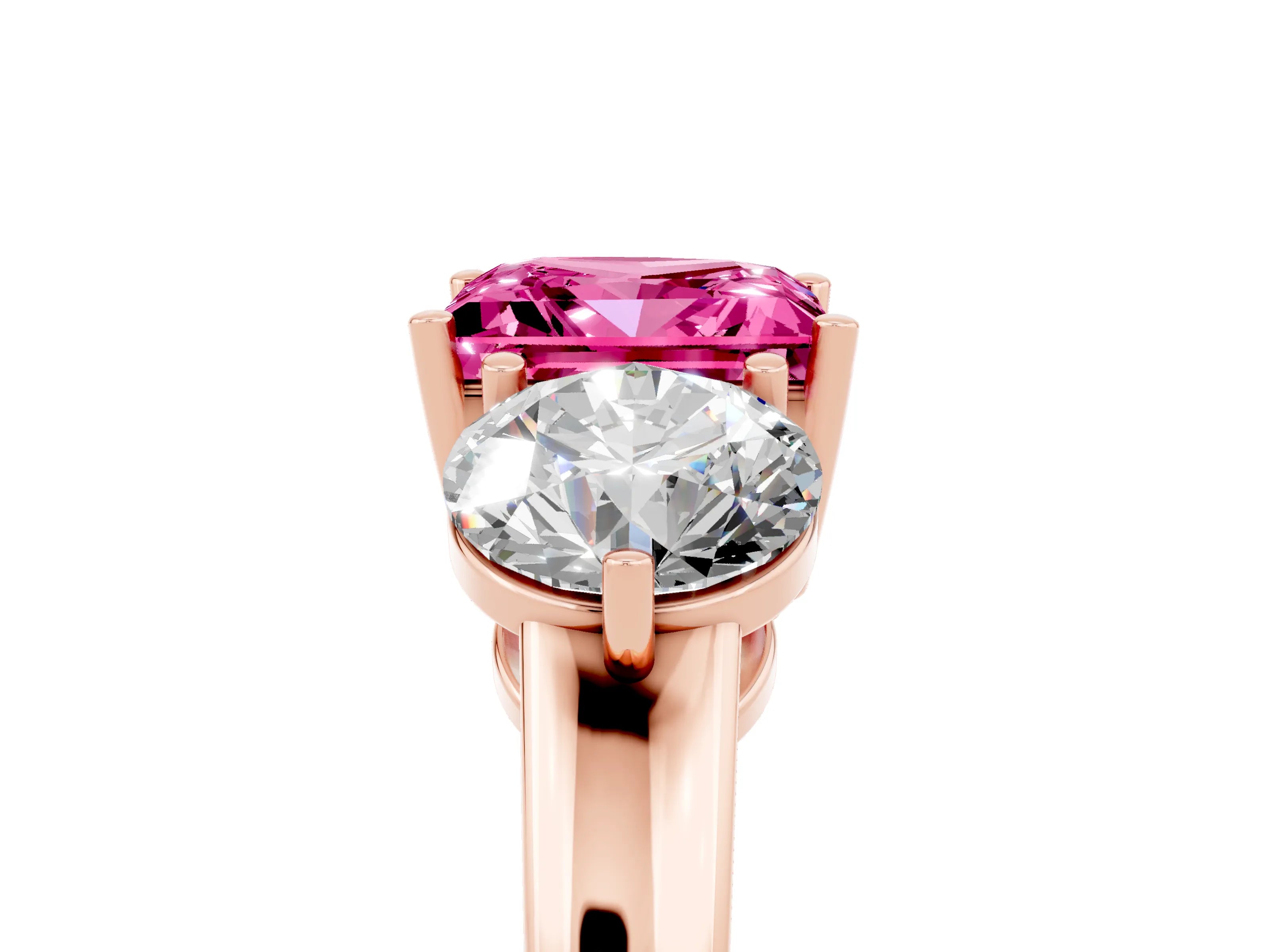 Rose gold Princess Cut Pink Sapphire Three-Stone Ring with Prong Setting and Classic Band_5