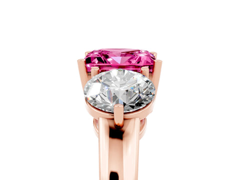 Rose gold Princess Cut Pink Sapphire Three-Stone Ring with Prong Setting and Classic Band_5