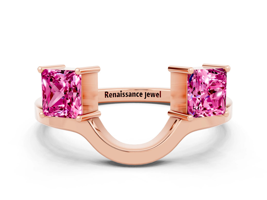 Rose gold Princess Cut Pink Sapphire Two-Stone Open Band Ring with Four-Prong Setting_18