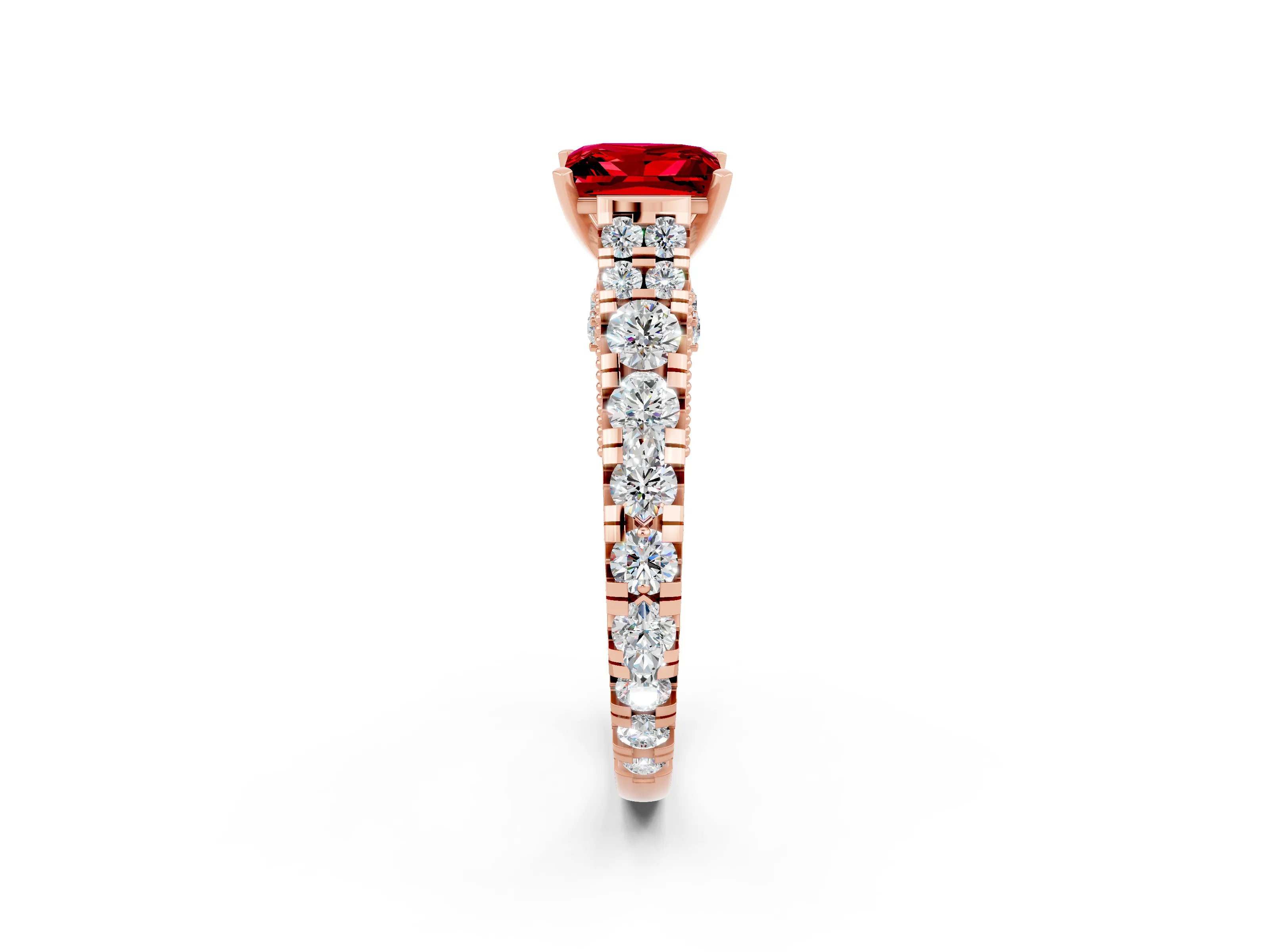 Rose gold Princess Cut Ruby Classic Solitaire Ring with Pavé Band and Four-Prong Setting_2