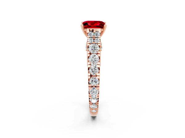 Rose gold Princess Cut Ruby Classic Solitaire Ring with Pavé Band and Four-Prong Setting
