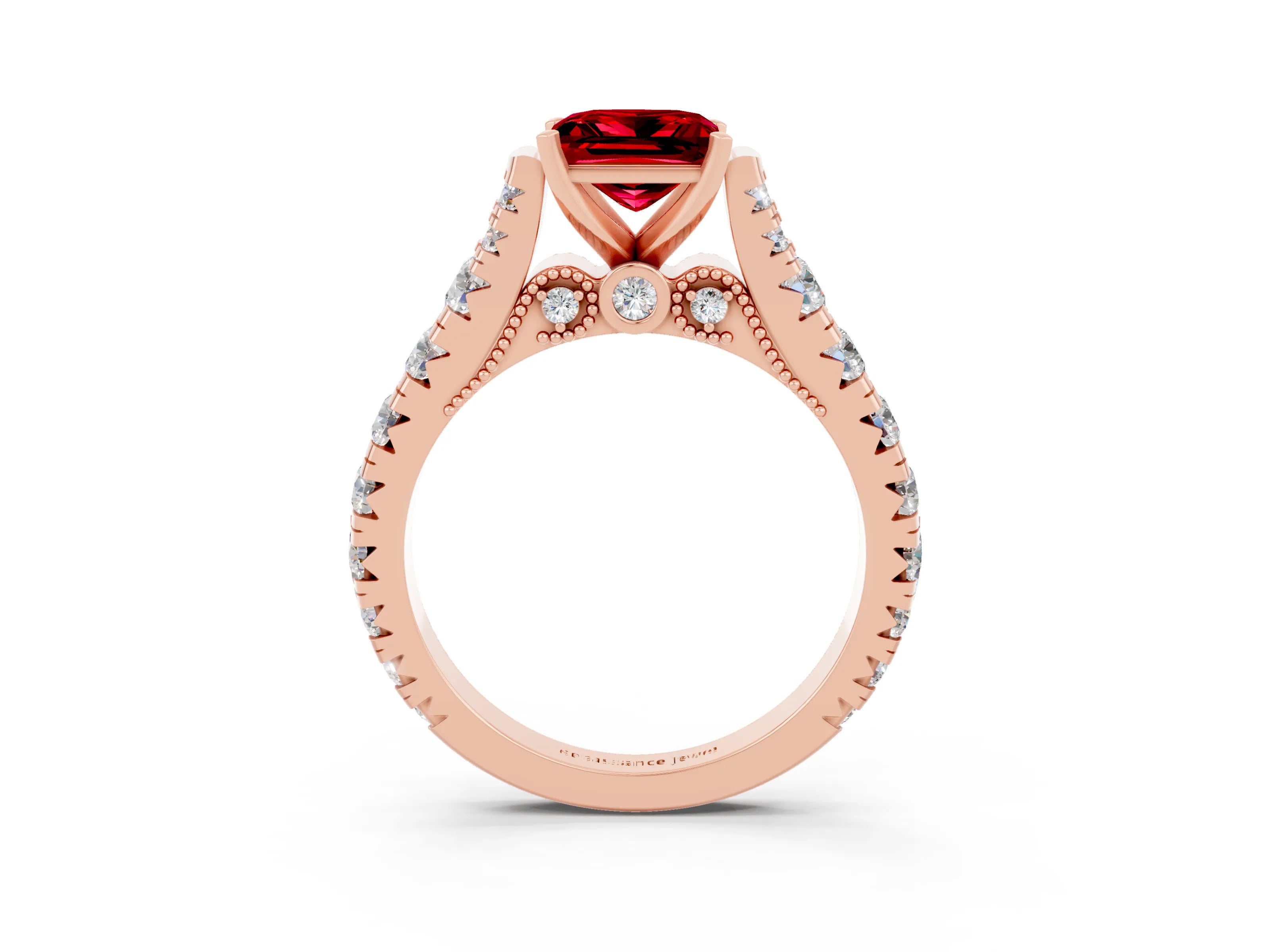 Rose gold Princess Cut Ruby Classic Solitaire Ring with Pavé Band and Four-Prong Setting_3