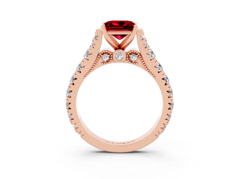 Rose gold Princess Cut Ruby Classic Solitaire Ring with Pavé Band and Four-Prong Setting_3