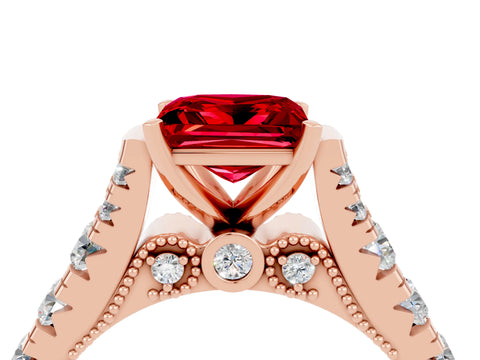 Rose gold Princess Cut Ruby Classic Solitaire Ring with Pavé Band and Four-Prong Setting_4