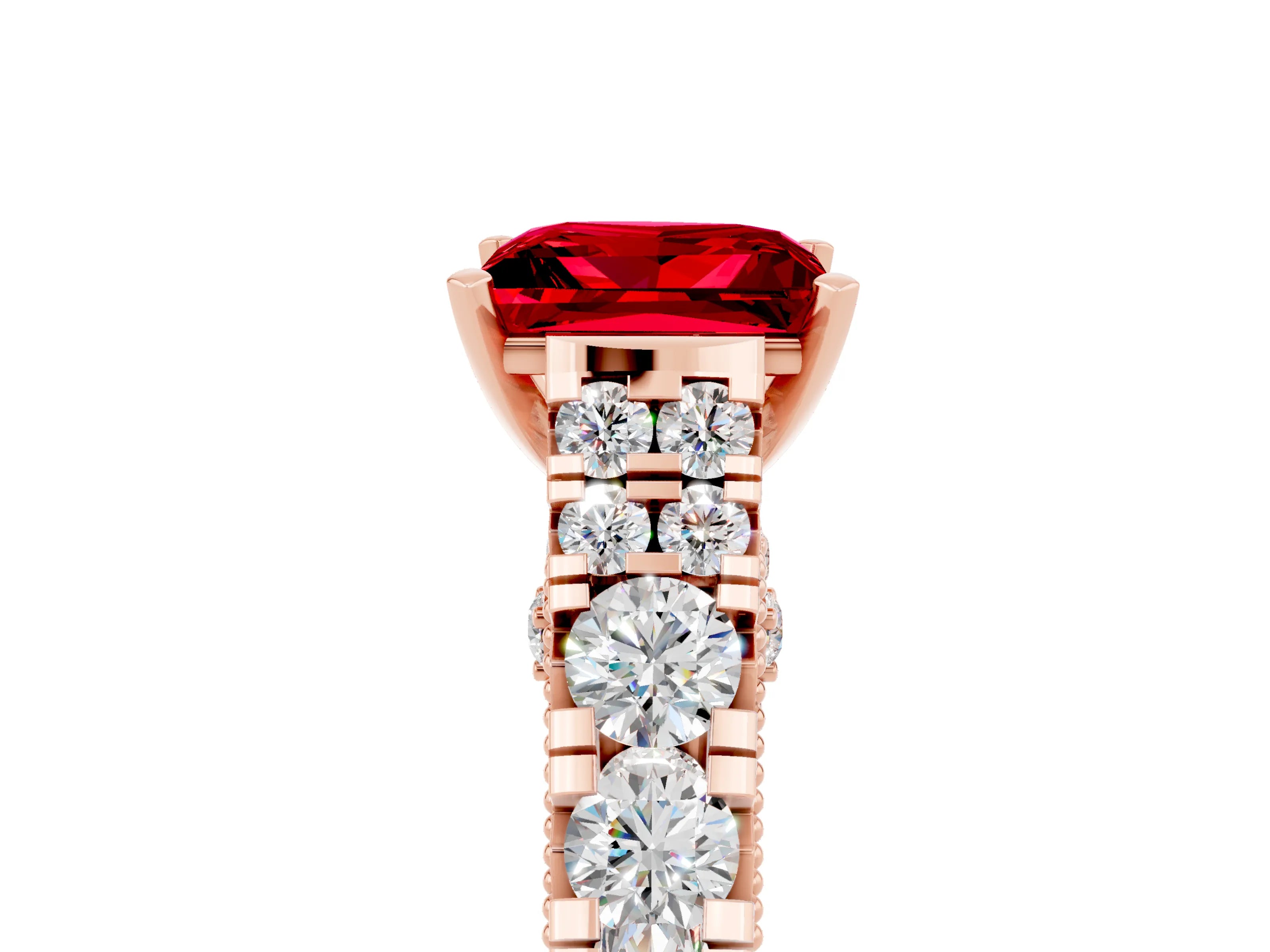 Rose gold Princess Cut Ruby Classic Solitaire Ring with Pavé Band and Four-Prong Setting_5