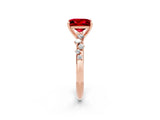 Rose gold Princess Cut Ruby Cluster Side Stone Solitaire Ring with Prong Setting_26