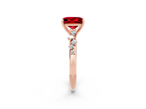 Rose gold Princess Cut Ruby Cluster Side Stone Solitaire Ring with Prong Setting_26