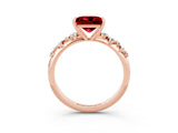 Rose gold Princess Cut Ruby Cluster Side Stone Solitaire Ring with Prong Setting_27