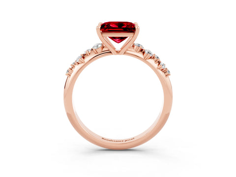 Rose gold Princess Cut Ruby Cluster Side Stone Solitaire Ring with Prong Setting_27