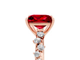 Rose gold Princess Cut Ruby Cluster Side Stone Solitaire Ring with Prong Setting_29
