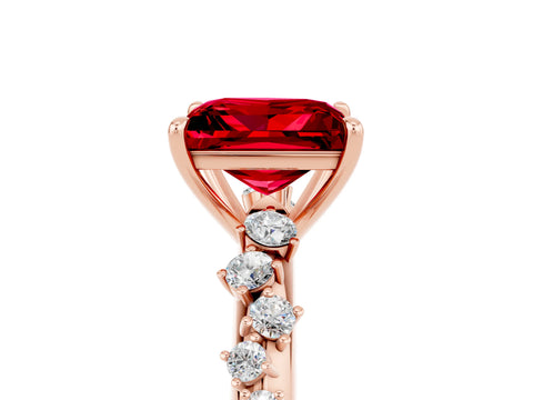 Rose gold Princess Cut Ruby Cluster Side Stone Solitaire Ring with Prong Setting_29