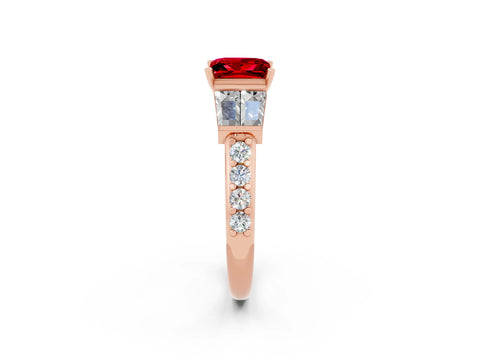 Rose gold Princess Cut Ruby Engagement Ring with Baguette Side Stones and Channel Set Band_2