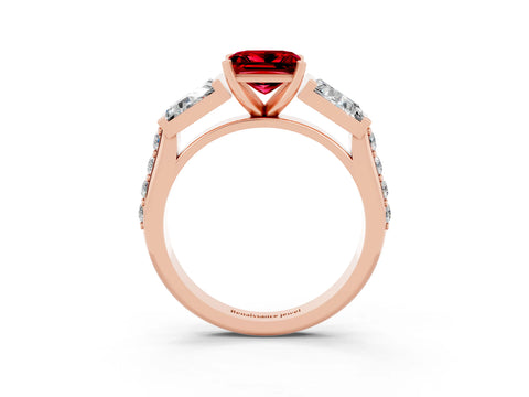 Rose gold Princess Cut Ruby Engagement Ring with Baguette Side Stones and Channel Set Band_3