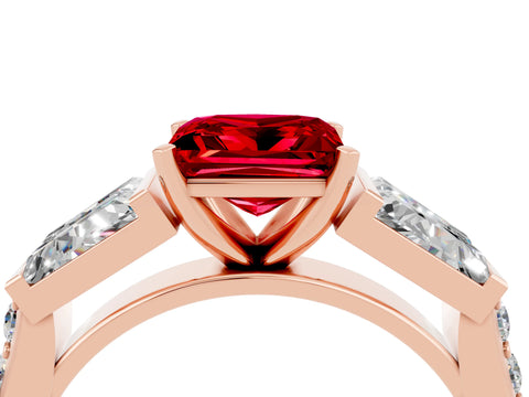 Rose gold Princess Cut Ruby Engagement Ring with Baguette Side Stones and Channel Set Band_4